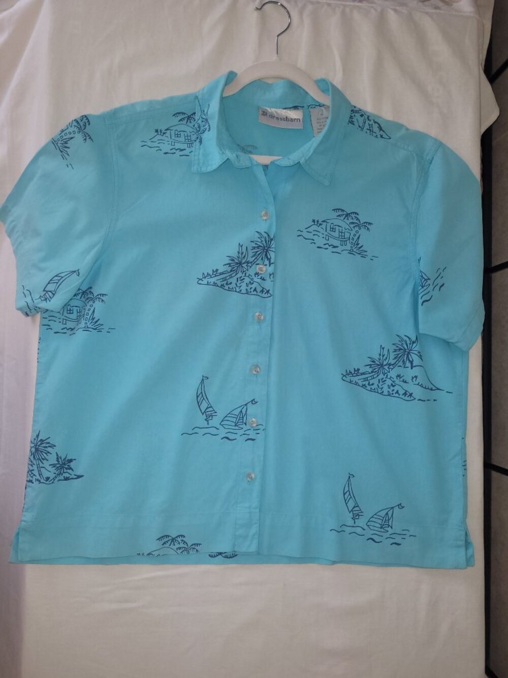 Blue Tropical Short Sleeve Button Top Dress Barn Womens Size XL Hawaiin